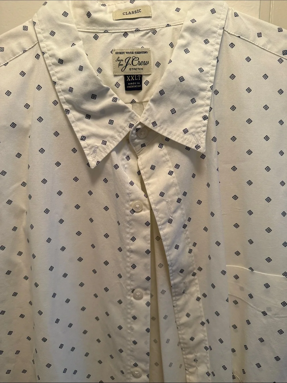 J. Crew White Button-Down Shirt with Navy Diamond Print